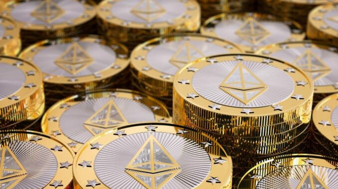 Picture of Ethereum coins stacked together