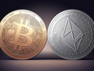 Picture of an Ethereum and Bitcoin next to each other