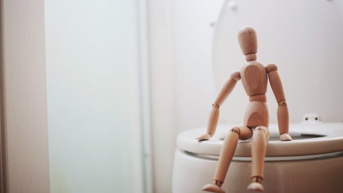 Toilet, a doll in top of a toilet