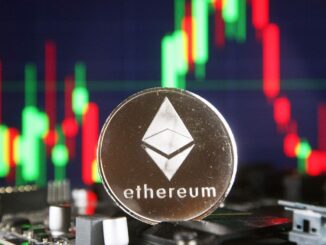 An ethereum in front of a market chart