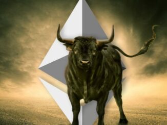 Bull in front of ethereum logo
