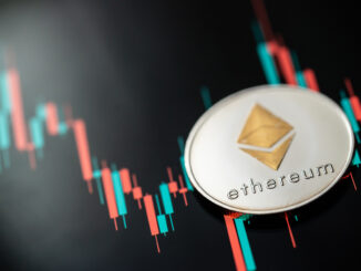 Silver Ethereum with candle stick graph chart and digital background