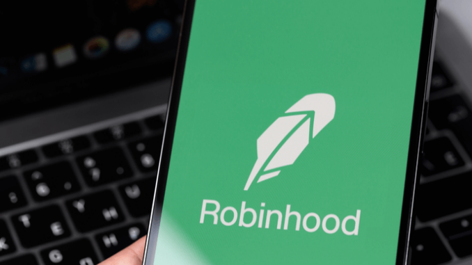 Ein Bild eines Smartphone-Bildschirms mit dem Namen und Logo von Robinhood