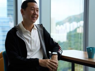 Animoca's Evan Auyang tours CoinDesk around its new office in Hong Kong. (Chris Lam/CoinDesk)