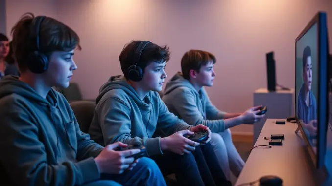 Ai generated image of teens playing video games