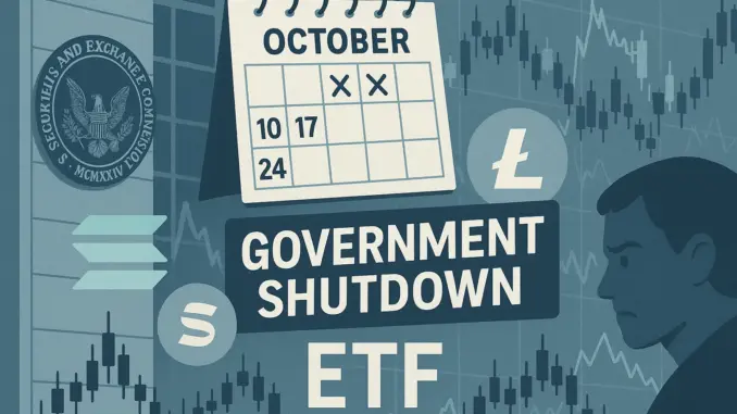 US government shutdown may delay Solana & Litecoin ETF approvals, creating uncertainty and market volatility.