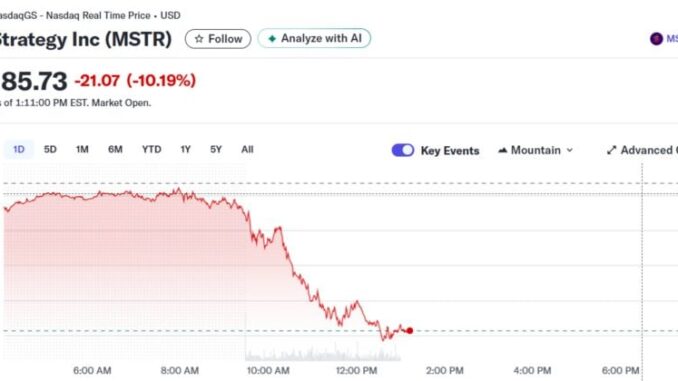 Strategy stock drops 10% amid Bitcoin volatility and trader debate
